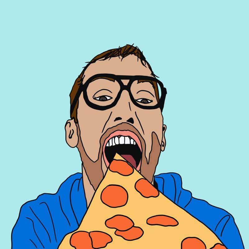 Ilustración: hombre comiendo pizza