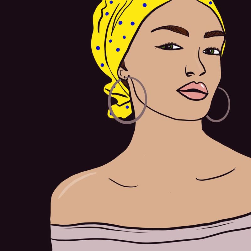 Ilustración: mujer con pañuelo amarillo